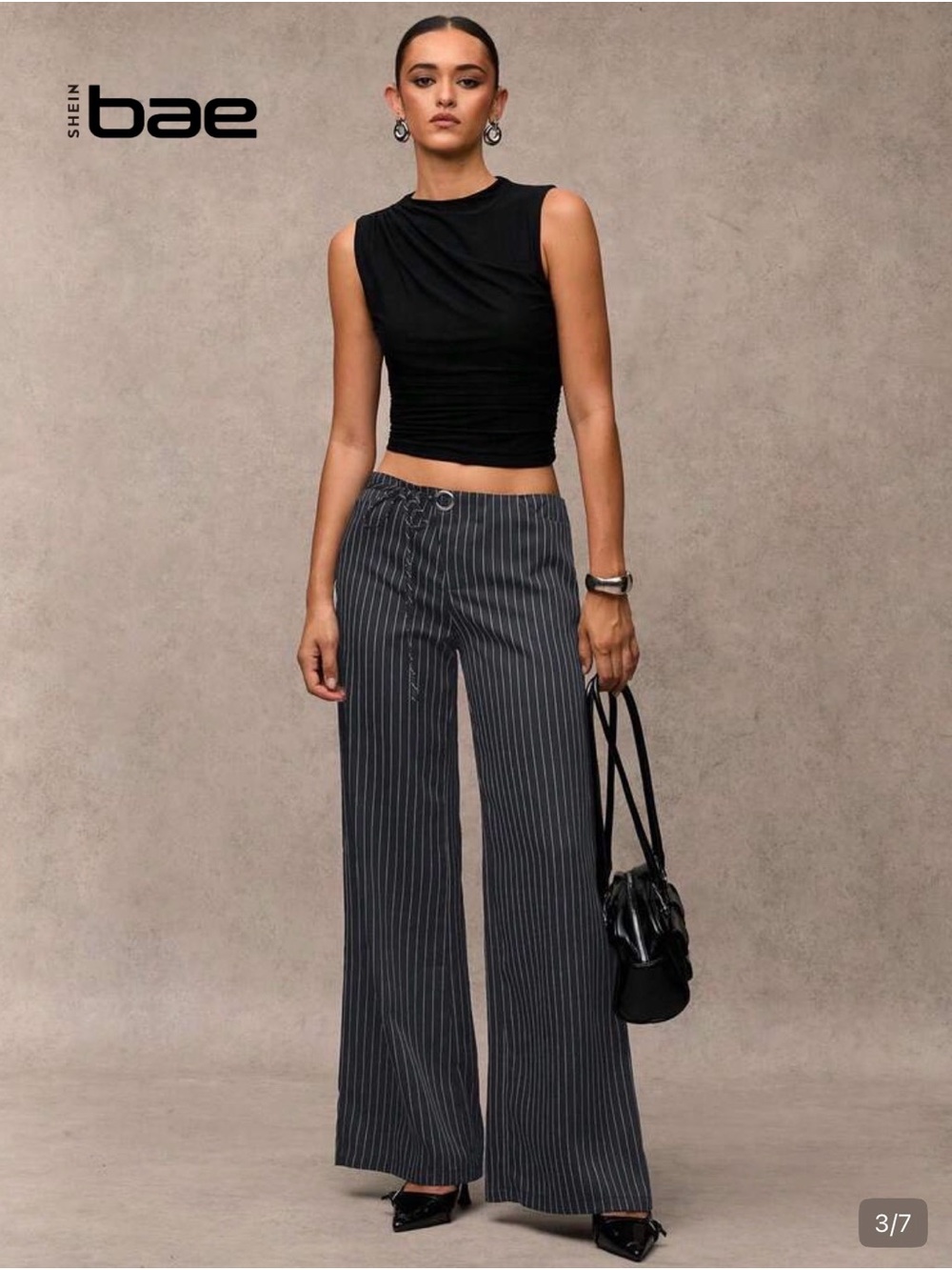 SHEIN Black Pinstripe Wide Leg Trousers